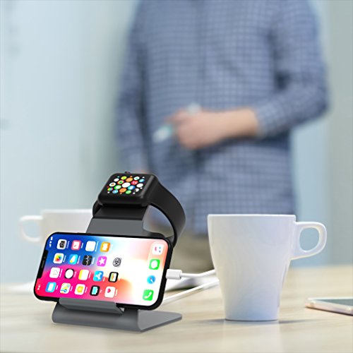 XUNMEJ Apple Watch Stand Apple Watch Charging Dock Stand Bracket Station Holder for Apple Watch Series 3/Series 2/ Series 1 (42mm 38mm) iPhone X 8 8plus 7 7plus 6S 6plus (Gray)