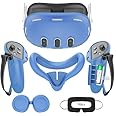 Relohas Deluxe VR Accessories for Meta Quest 3, 4 in 1 Silicone Protective Case Set for Oculus Quest 3, Controller Grip Cover, VR Shell Cover, Face Cover, Gifts for Christmas & Halloween (Light Blue)