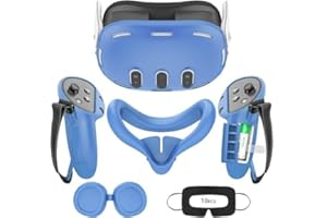 Relohas Deluxe VR Accessories for Meta Quest 3, 4 in 1 Silicone Protective Case Set for Oculus Quest 3, Controller Grip Cover, VR Shell Cover, Face Cover, Gifts for Christmas & Halloween (Light Blue)