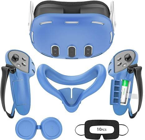 Photo 1 of     ( ONLY COVER ) 
Relohas Deluxe VR Accessories for Meta Quest 3, 4 in 1 Silicone Protective Case Set for Oculus Quest 3, Controller Grip Cover, VR Shell Cover, Face Cover, Gifts for Christmas & Halloween (Light Blue)