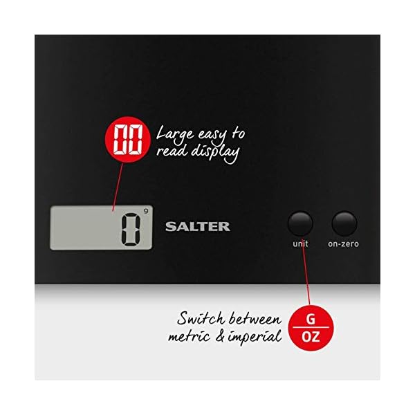 Salter-Arc-Digital-Kitchen-Scales--As-Seen-on-TV-Electronic-Food-Weighing-Slim-Design-Cooking-Scale-for-Home-LCD-Display-Add-Weigh-Compact-Storage-Easy-Clean--Black Salter 1066 BKDR15 Arc Digital ABS Platform Kitchen Scale, 3kg Capacity, Precise Food Weighing, Slim Design For Compact…