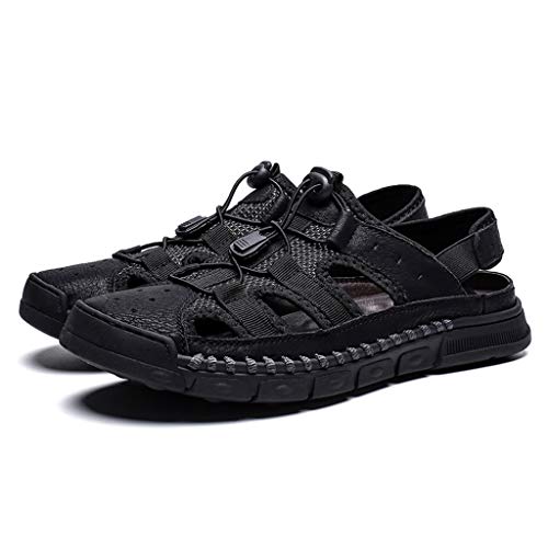 Yomiafy Men's Sandals Genuine Leather Fisherman Sandal Closed Toe Beach Casual Shoes(C,US:10.5)