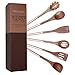 Country Kitchen 6 Piece Kitchen Utensil Set - Cooking Utensil Set with Acacia Wooden Heads & Stainless Steel Handles for Serving and Cooking - Gold