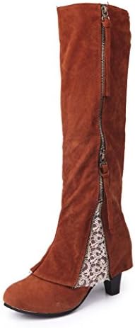 Victorcn Warm High-Heeled Zip Lace Ankle Boot Shoes Wedge Buckle Biker Trim Shoes (41, Brown)