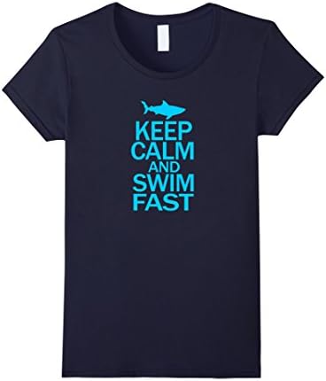 Women's Keep Calm Swim Fast Shark Shirt - Animal T-shirts &amp; Gifts Large Navy