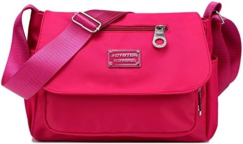 Women's Small Messenger Style Crossbody Bag / Purse, for Office, Travel, School, and More | Water Resistant Pink Nylon Exterior, Zippered Pockets &amp; Snapping Flap | Adjustable Strap | By Soyater