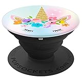 Cute Sleeping Blinking Unicorn With Flowers On Pastel Pink - PopSockets Grip and Stand for Phones and Tablets