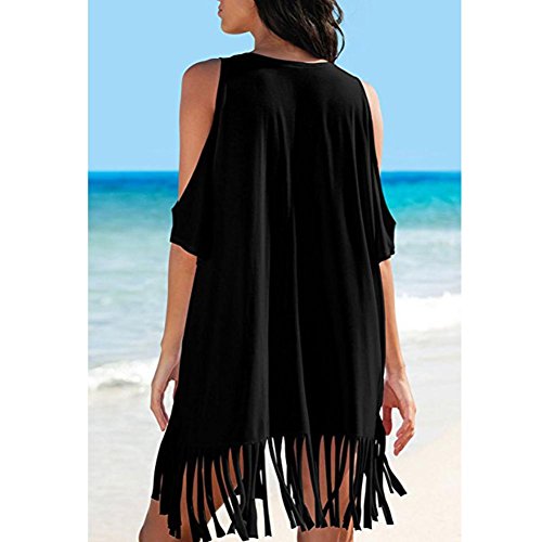 Meyerlbama Womens Dress, Tassel Letters Print Baggy Swimwear Loose Bikini Cover-UPS Beachwear (S, Black)