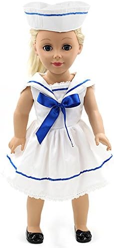 Youtop Fashion Party Daily Casual Sailor Dress Suit with Hat for 18 Inch American Girl Dolls Solid Color