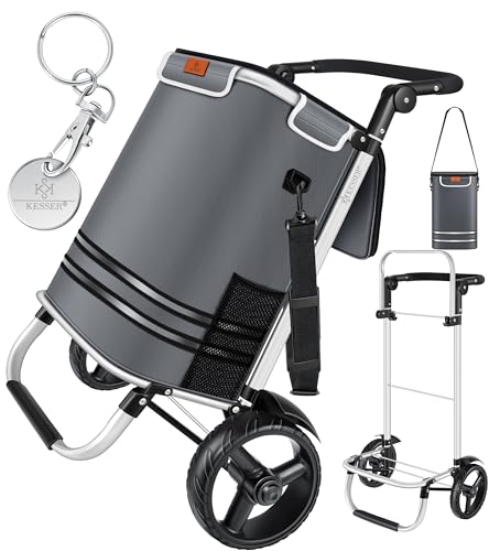 KESSER® Einkaufstrolley klappbar mit 56L Kapazität und belastbar bis 50kg | 3in1 Trolley Sackkarre & Umhängetasche | Faltbarer Einkaufswagen inkl. Küh
