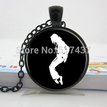 Pretty Lee Glass Necklace Michael Jackson Necklace Zinc Alloy Glass Retro Chain For Music Fans Glass Photo Pendant Necklace