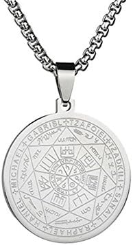Comfybuy CF Mens Womens Stainless Steel Sigil of Archangel Gabriel Round Tag Pendant Healing Bible Prayer Necklace Talisman Amulet Jewelry
