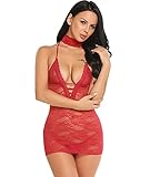 Avidlove Women Lace Lingerie Halter Chemise Floral Babydoll Sexy Nightie Dress Dark Red S