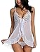 Avidlove Women Lingerie Lace Babydoll V Neck Sleepwear Mesh Chemises White