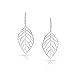 Tribal Boho Nature Style Lightweight Open Leaf Feather Drop Dangle Leverback Earrings For Women 925 Sterling Silver