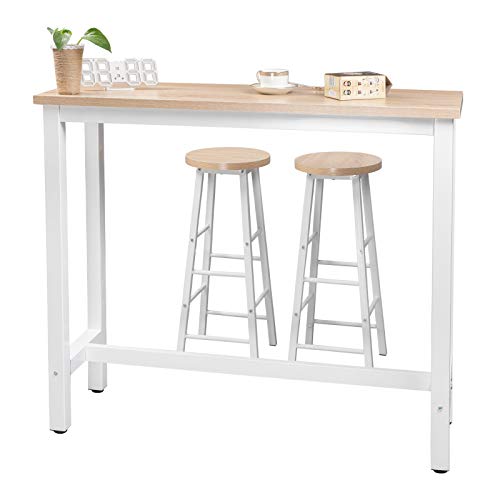 WOLTU BT17hei 1x Bartisch Bistrotisch Stehtisch Esstisch, Metallgestell, Tischplatte aus MDF, Helle Eiche, 120x40x100cm… – Bild 5