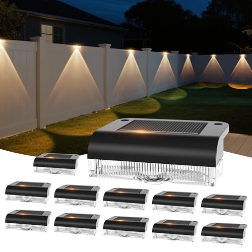 A.bigwhale Outdoor Solar Lamps, 12 Pieces LED Solar Lights for Outdoor Fence, Waterproof Outdoor Solar Sconce for Stairs, Steps, Fences, Railings, Patio, Terrace