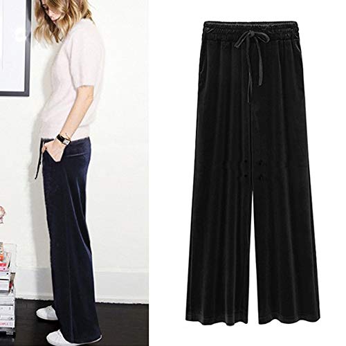 Sunmoot Wide Leg Pant for Women Plus Size Causal Loose Gold Velvet Drawstring Trousers