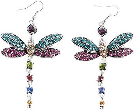 GSM Accessories Womens Vintage Rhinestone Dragonfly Alloy Dangle Drop Earrings ER078-Multicolor