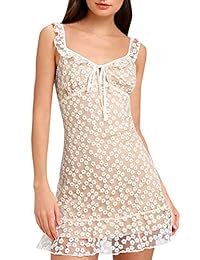 BerryGo - Vestido de encaje con volantes y cuello en V para mujer