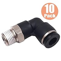 Huayao 10 Pack Plastic & Nickel Plated Brass Push to Connect L Shaped 90 Degree Elbow Male Fitting, 1/4"Tube OD x 1/8" NPT Male