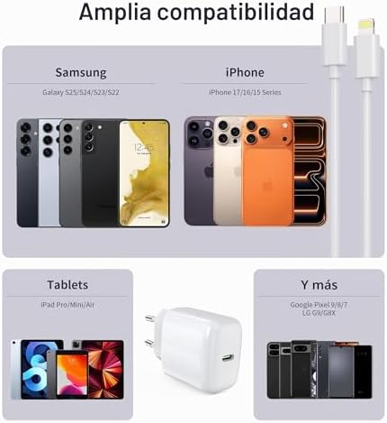 Carregador USB C de 25W com cabo de carregamento, carregamento rápido para i-phone 17/17 Air/17 Pro MAX /16/15/14/13/12, i-Pad Mini/Air, Samsung Galaxy S25/S24/S23/S22/Note20/Z Flip6/Z Fold6 (pack 2+cabo)