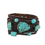 Semi Precious Stone Turquoise Leather Bracelet Button Closure (Adjustable)