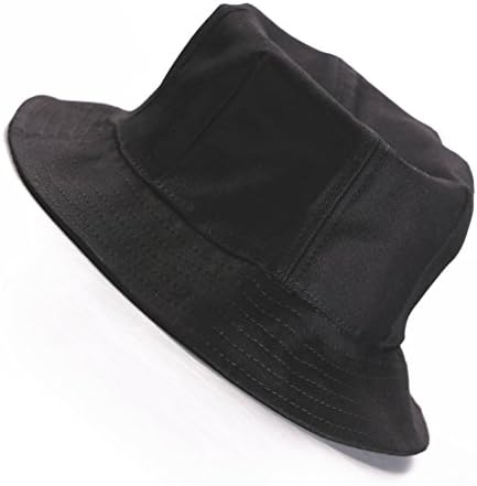 Bucket Hat Men Women Cotton Fishing Cap for Sun Hat Hunting Unisex (Black)