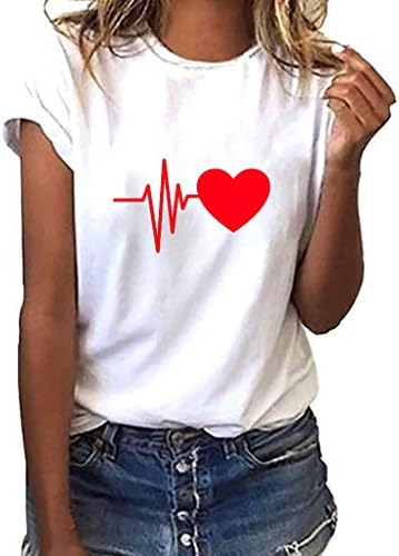 Womens Top!! JSPOYOU Women Cute Short Sleeve Heart Printed Tops Casual Blouse