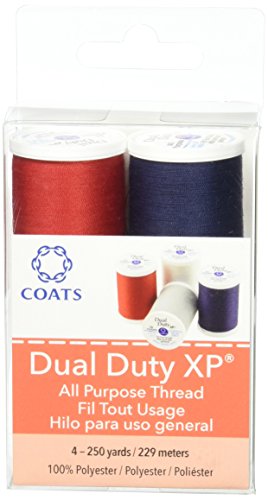 Coats Dual Duty XP All Purpose Thread Spools (4 Pack), 250 yd, Winter White/Navy/Red/Nugrey