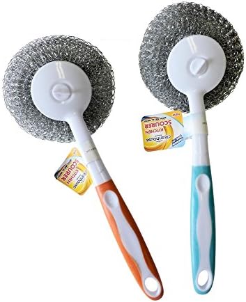 Value 2 pack Stainless Steel Pot Scourers Dish Brush with Long Handle