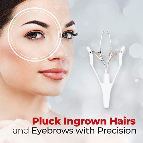 Titania Germany Automatic Tweezers - Premium Stainless Steel Tweezer with Angled Tips & White Plastic Handles For Easy Grip & Clean Plucking - Precision Eyebrow & Hair Remover