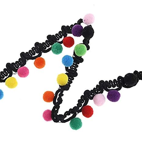 Yalulu 5 Yards Regenbogen Bommel Fransen Band Pompom Bommelborte Lace Spitze Quaste Trim Band für DIY Fertigkeit Nähen Zubehö
