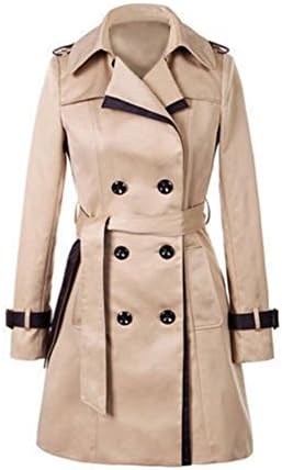 ELINKMALL Women's Elegant British Style Double Breasted Trench Coat With Belt (2XL, Brown)