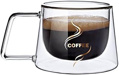 PANSHINE Double Wall Glass Thermo Insulated Coffee Mug 6.8 oz - Unique Birthday Gift For Him or Her Best Office Cup Present Idea For Mom Dad Husband Wife Boyfriend Girlfriend or Coworkers