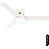 Hunter 52 inch Indoor Ceiling Fan with Light and Remote Control - For Bedroom or Living Room, Low Profile Mount, White Modern