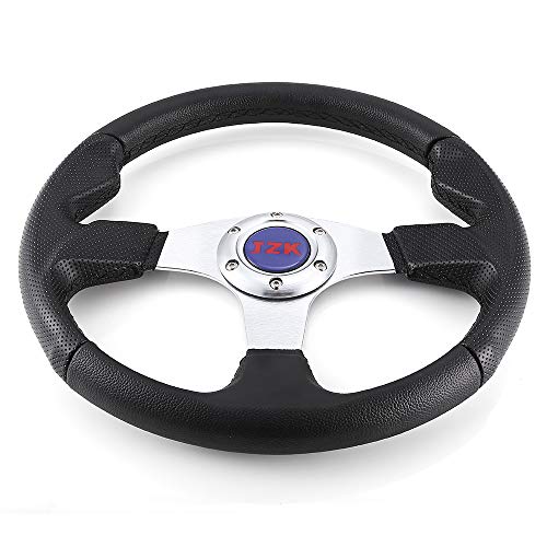 JZK Classic Universal Car Boat Steering Wheel 350mm 6 Bolts Quick Release PVC Material Brushed Stainless Spokes