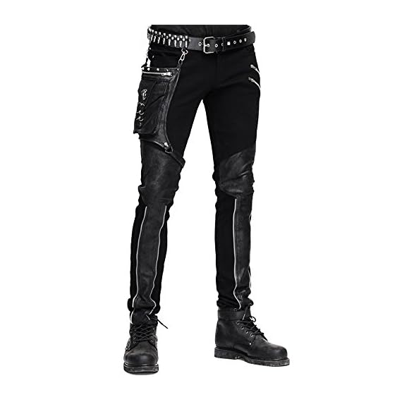 Devil-Fashion-Casual-Pants-for-Men-Punk-Patchwork-Straight-Trousers-with-Pocket-M-Black