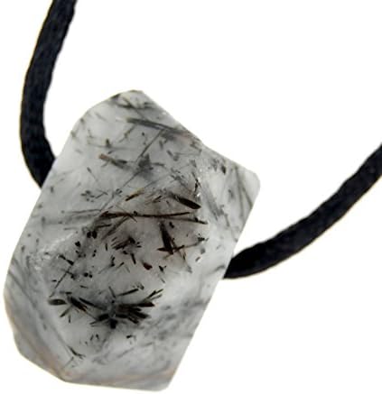 Steampunkers USA Miner's Horde - Faceted Chunk Nugget 18-20mm Tourmaline Quartz Black Clear White - 20-22 inch Black Cord โ Crystal Gemstone Carved Necklace Charm Handmade