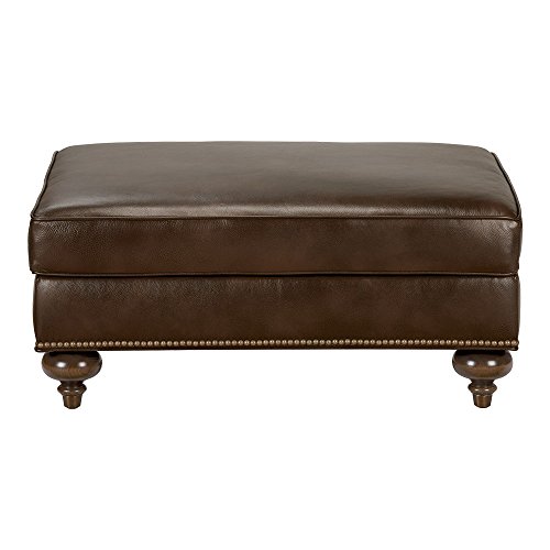 Ethan Allen Mansfield Leather Ottoman, Quick Ship, Omni 