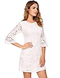 Zeagoo Women's 3/4 Sleeve Lace Cocktail Party Dress (Medium, White)