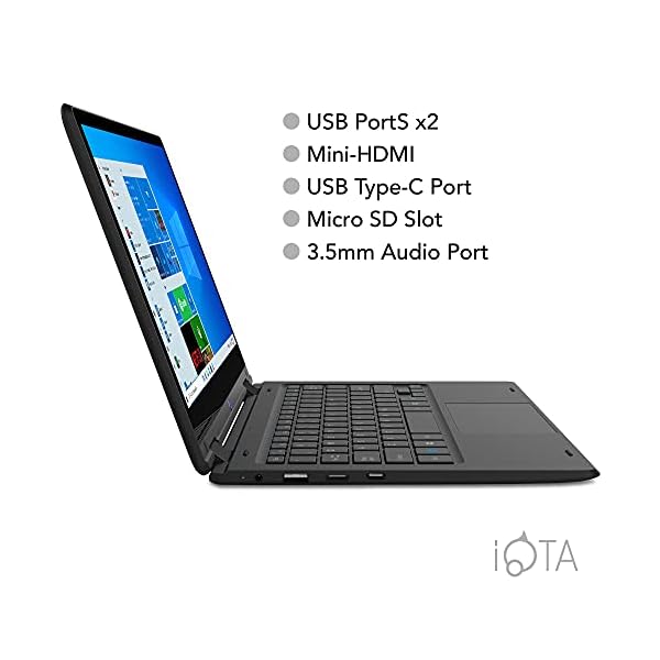 iOTA-Flo-360-116-inch-Touchscreen-Laptop-Intel-Celeron-Dual-Core-4GB-RAM-64GB-eMMC-Windows-10S-Includes-Microsoft-365-Personal-1-year-Subscription-and-M2-2280-SATA-SSD-Bay iOTA Flo 360 Touchscreen Laptop 11.6-inch HD Display with 1 Year Microsoft 365 Included, 4GB RAM, 64GB eMMC Storage…