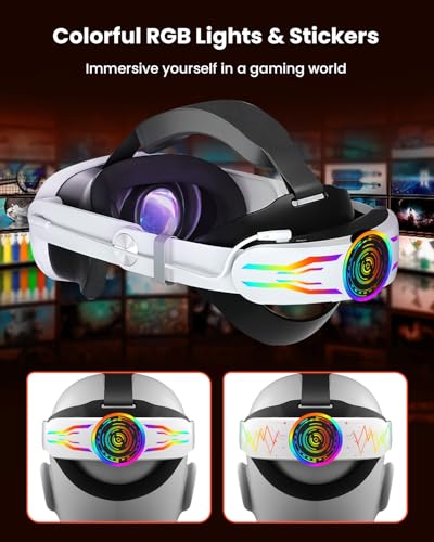 GEEKERA Head Strap for Meta Quest 3/Quest 3S, 10000mAh Battery Pack for Oculus Quest 3 with RGB Light, Extended 6H Playtime with Enhanced Comfort and Balance, VR Accessories Adjustable Head Strap