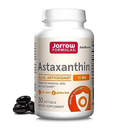 jarrow formulas astaxanthin 12 mg - 30 servings  - algal antioxidant carotenoid - supports immune, skin & eye health - dietary supplement - gluten free - non-gmo