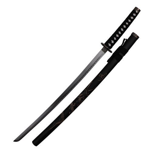 40 inch black dragon katana with steel accents and wooden display stand K-0021-1-DG-BK
