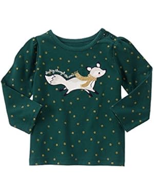 Baby Girl Spruce Dot Cozy Fox Dashing Through The Snow Long Sleeve Tee