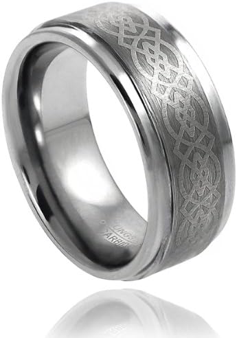 Tungsten Carbide 8MM Wedding Band Ring With Laser Etched Celtic Knot Design (10.5)