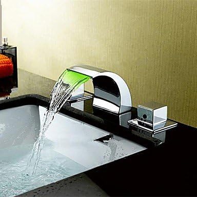 Colour Changing LED Waterfall Widespread Bathroom Sink Tap Chrome