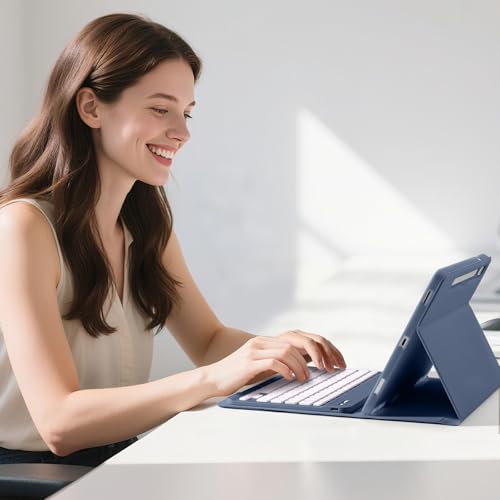 Vobafe AZERTY Keyboard Case for Samsung Galaxy Tab S10 Lite/S10 FE/S9 FE 10.9 Inch/Tab S9 11 Inch, 7 Colors Backlit Keyboard Case with Pen Holder & Quick Charge, AZERTY Blue-Grey | 7-Color Illuminated Keyboard with S Pen Support and USB-C Fast Charging, QWERTZ Layout Blue Grey