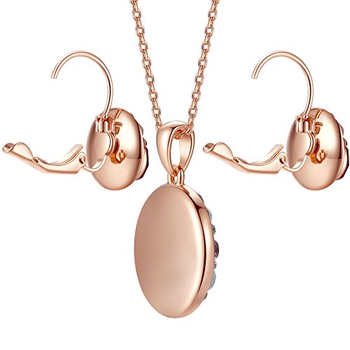 [Presented by Miss New York] Leafael "Ocean Bubble" Made with Swarovski Crystals Multi-stone Red Pink Pendant Necklace Earrings Jewelry Set, 18K Rose Gold Plated, 18" + 2", Nickel/Lead Free, Gift Box - Thumbnail 5
